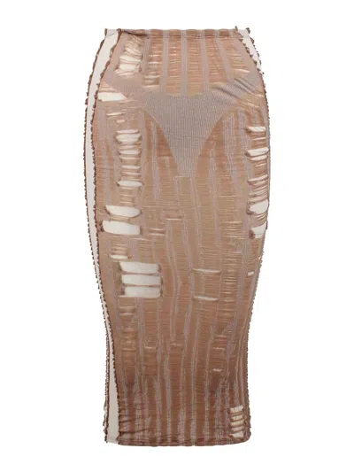 Diesel Seamless Midi Skirt With Lingerie Illusion In Beige
