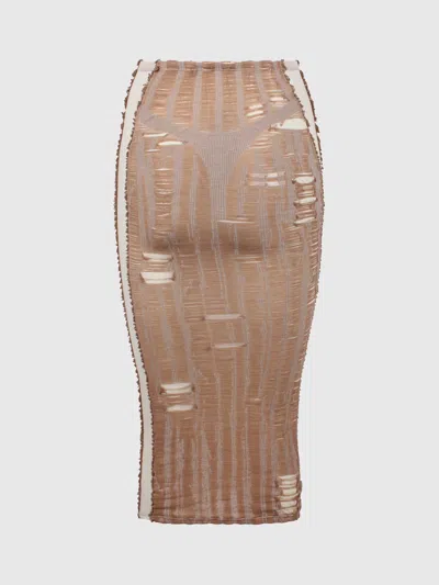 Diesel Seamless Midi Skirt With Lingerie Illusion In Beige
