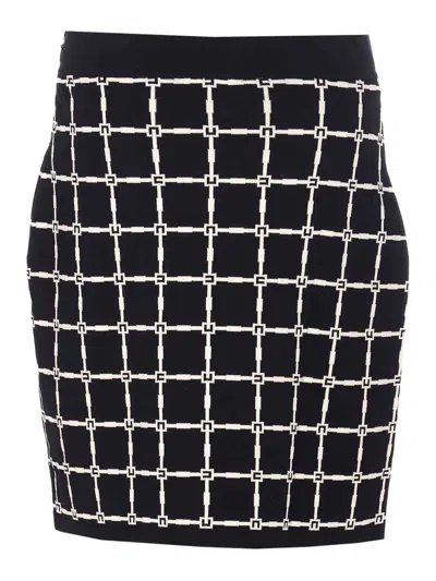 Elisabetta Franchi Minigonna Nera In Jacquard Logo Con Bottoni Dorati In Black