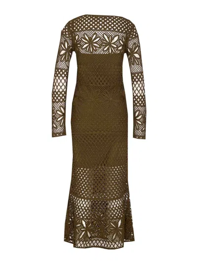 Pinko Crewneck Crochet Floral Knitted Long Sheer In Green