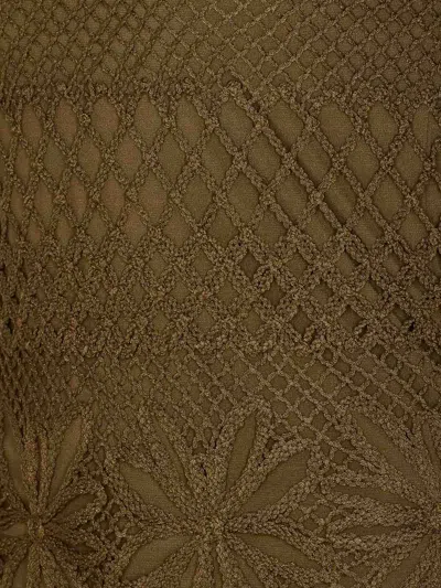 Pinko Crewneck Crochet Floral Knitted Long Sheer In Green