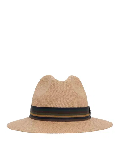 Max Mara Striped-band Fedora Hat In Beis