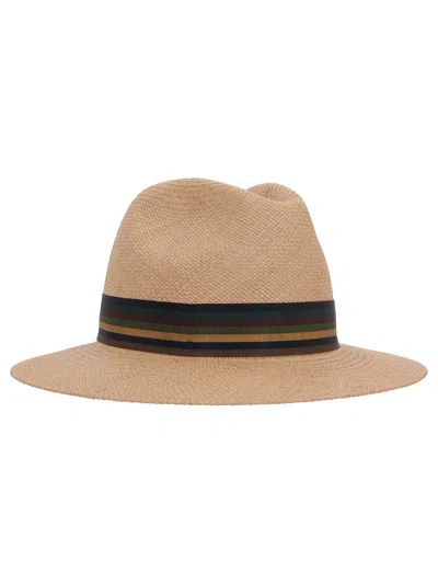 Max Mara Striped-band Fedora Hat In Beis
