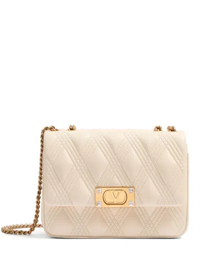 Valentino Quiltie 67 Leather Medium Shoulder Bag With Chain In Blanco