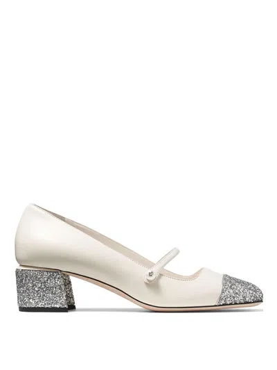 Jimmy Choo White Leather Pumps With Glittered Toe Ca In Neutral