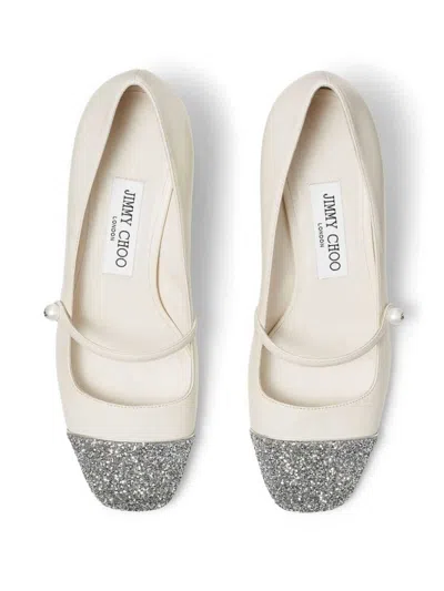 Jimmy Choo White Leather Pumps With Glittered Toe Ca In Neutral