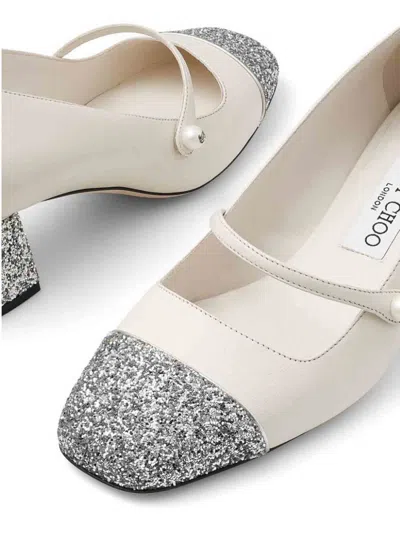 Jimmy Choo White Leather Pumps With Glittered Toe Ca In Neutral