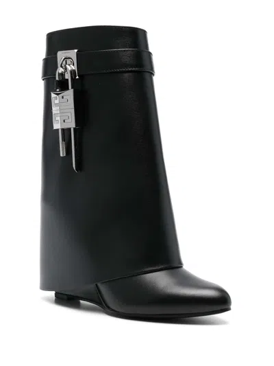 Givenchy Shark Lock Biker Ankle Boots In Leather And Shearling In Negro