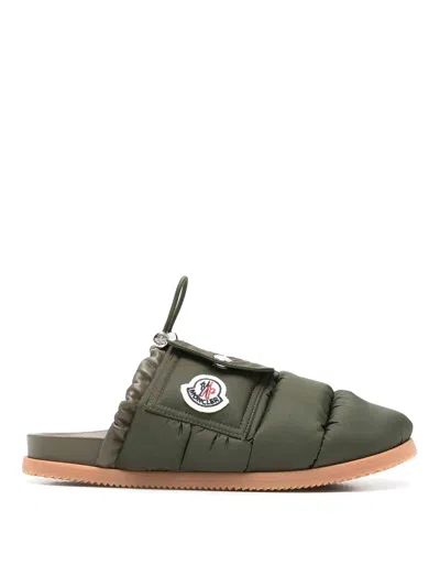 Moncler Mon Pocket Quilted Slippers In Verde Oscuro