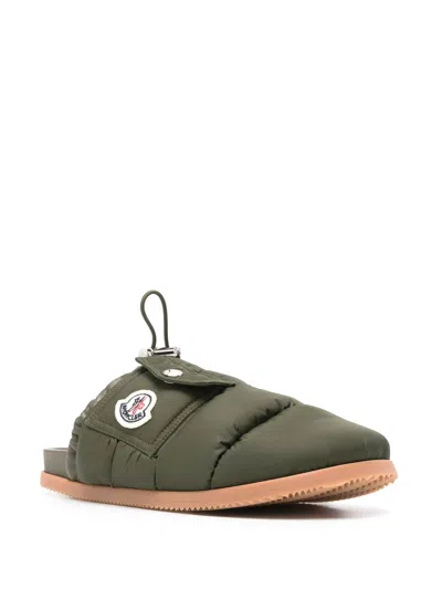 Moncler Mon Pocket Quilted Slippers In Verde Oscuro