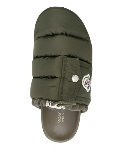 Moncler Mon Pocket Quilted Slippers In Verde Oscuro