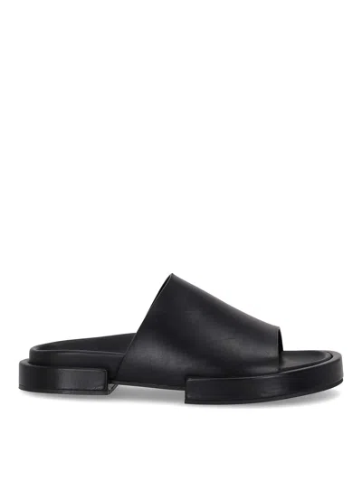 Ann Demeulemeester Emmanuel Wide Strap Leather Slippers In Black