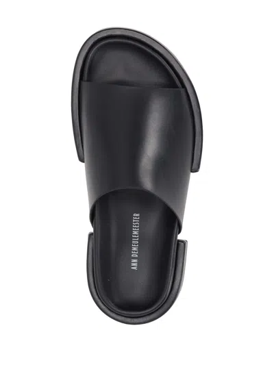 Ann Demeulemeester Emmanuel Wide Strap Leather Slippers In Black