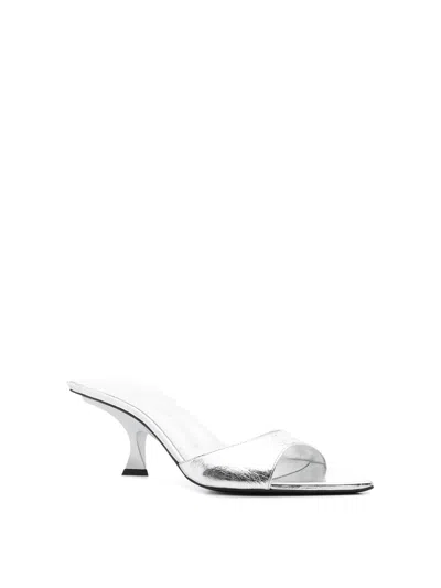 Attico Cracked Laminated Leather Bes Mules In Plata