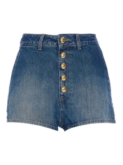 Elisabetta Franchi High Waist Denim Shorts With Button Detailing In Azul