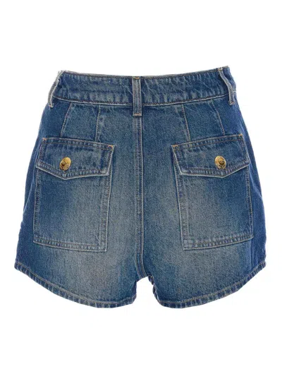 Elisabetta Franchi High Waist Denim Shorts With Button Detailing In Azul