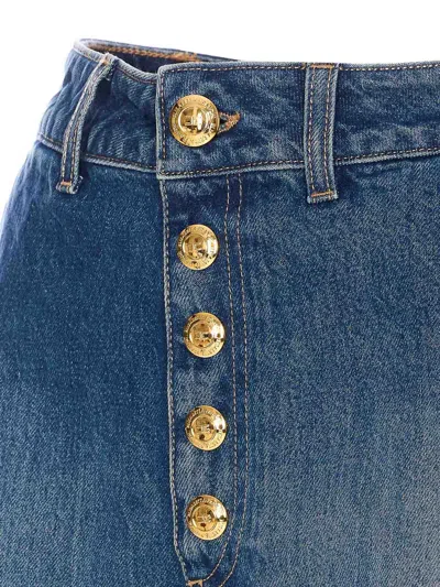 Elisabetta Franchi High Waist Denim Shorts With Button Detailing In Azul