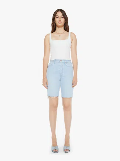 Mother The Rider Raw Hem High Waist Denim Bermuda Shorts In Blue