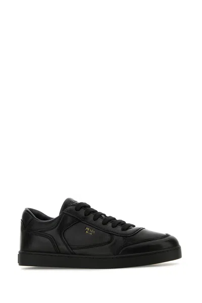 Prada Leather Sneakers With Flat Sole And Round Toe