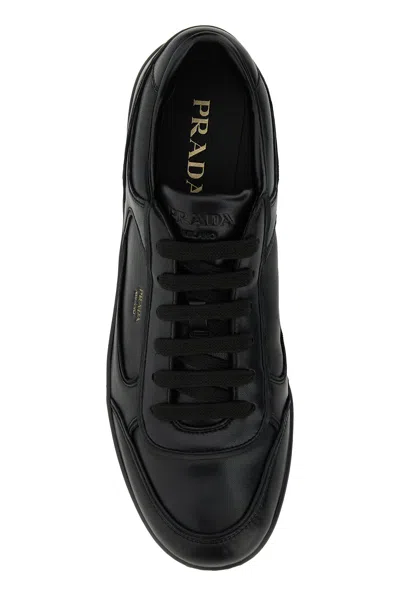 Prada Leather Sneakers With Flat Sole And Round Toe