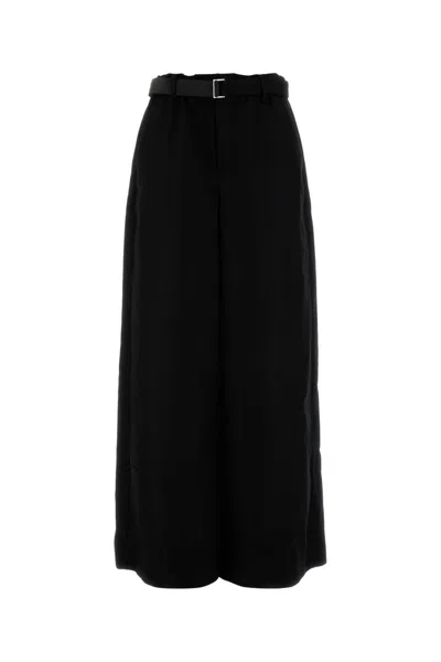 Sacai Wide-leg Wool Trousers With Belted Waist