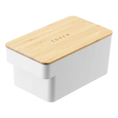 Yamazaki Home Airtight Food Storage Container - Bamboo Lid, Plastic + Wood, Airtight, Lid, No Assembly In White