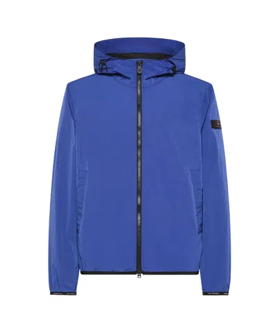 Peuterey Crinkle-effect Windproof Jacket With Adjustable Hood In Blue