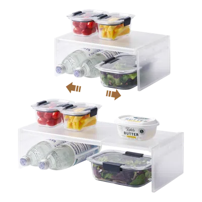 Yamazaki Home Expandable Refrigerator Riser Shelf, Plastic, Expandable, Minimal Assembly In White