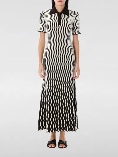 Bottega Veneta Ribbed Knit Polo Dress In Brown