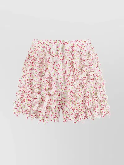 Msgm Cotton Shorts With Floral Print And Ruffle Detailing