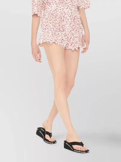 Msgm Cotton Shorts With Floral Print And Ruffle Detailing