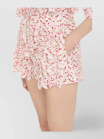 Msgm Cotton Shorts With Floral Print And Ruffle Detailing