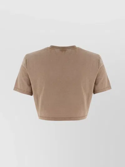 Fendi Beige Washed-out Cropped T-shirt With Logo In Neutral