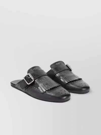 Prada Calf Leather Buckle Mules