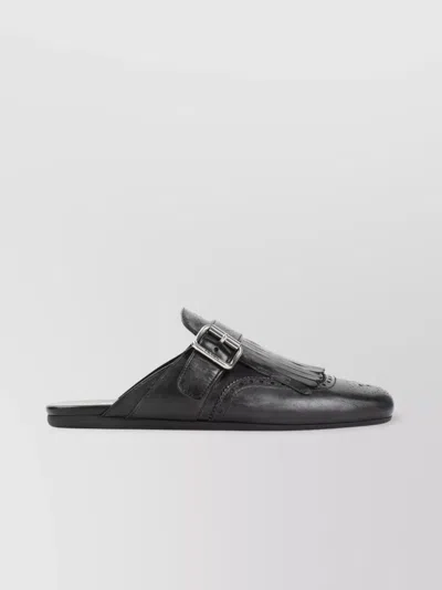Prada Calf Leather Buckle Mules