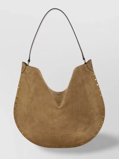 Isabel Marant Oskan Hobo Beige Shoulder Bag With Studs Trim In Suede Woman In Brown