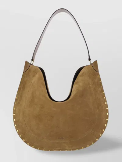 Isabel Marant Oskan Hobo Beige Shoulder Bag With Studs Trim In Suede Woman In Brown