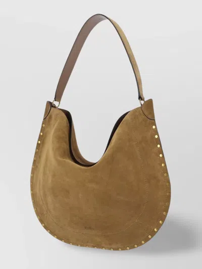 Isabel Marant Oskan Hobo Beige Shoulder Bag With Studs Trim In Suede Woman In Brown