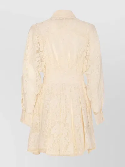 Zimmermann Waist Belt Lace Detail Mini Dress In White