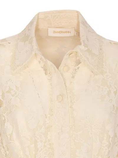 Zimmermann Waist Belt Lace Detail Mini Dress In White