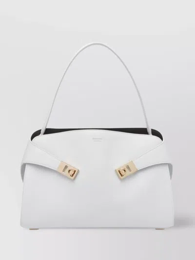 Ferragamo Medium Shoulder Bag Gold Hardware In White