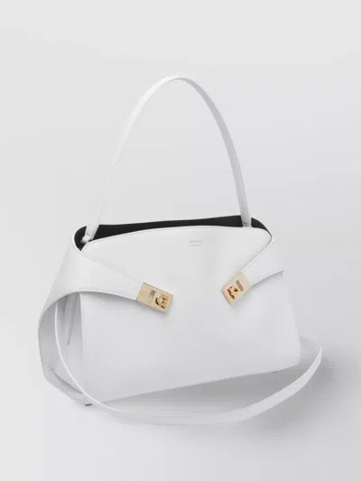 Ferragamo Medium Shoulder Bag Gold Hardware In White