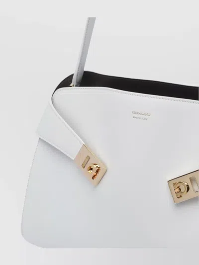 Ferragamo Medium Shoulder Bag Gold Hardware In White
