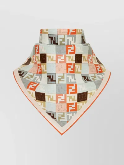 Fendi Selleria Print Square Scarf With Hemmed Edges