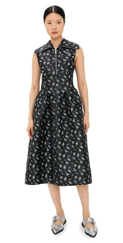 Ganni Womens Floral Jacquard Sleeveless Woven Midi Dress Black In Black