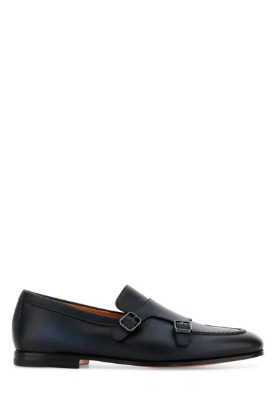 Santoni Black Round Toe Monk Shoes