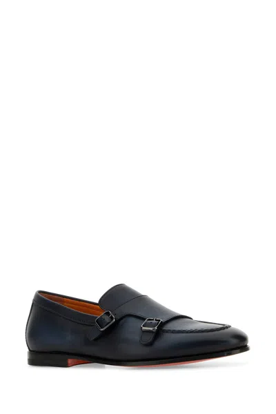 Santoni Black Round Toe Monk Shoes