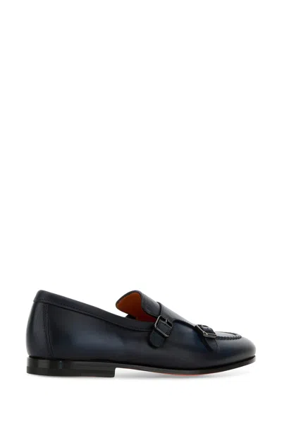 Santoni Black Round Toe Monk Shoes