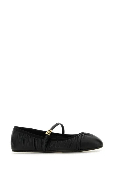Dolce & Gabbana 5mm Criss Cross Nappa Ballerina Flats In Black