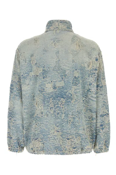 Diesel 'd-krap' Light-blue Worn Effect Jacket With Zip And Raised Collar
